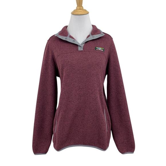 LL Bean Sweater Womens S Small Plum Grey Sienna Clay Fleece Lined Snap Button - Picture 1 of 13